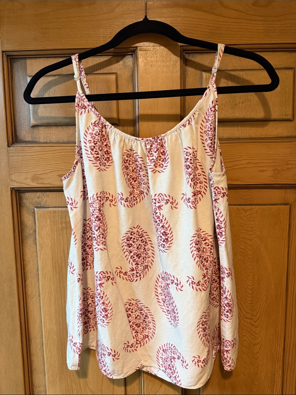LOFT Cream Spaghetti-Strap Tank with Pink Paisley Print